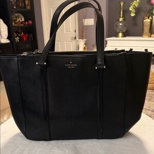 kate spade Black Leather Saffiano Tote Bag with Top Handles